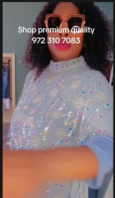 Premium Quality Sequin & Crystal Embellished Blue Kaftan Dress
