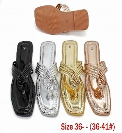 Chic Metallic Square-Toe Thong Flat Slide Sandals