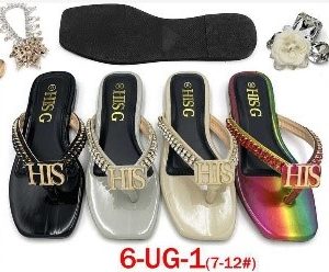 Dazzling Rhinestone "HIS" Monogram Square-Toe Thong Flat Sandals