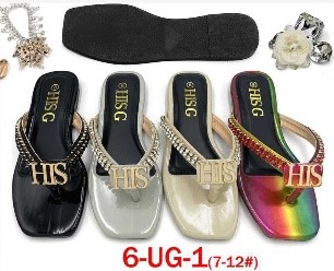 Dazzling Rhinestone "HIS" Monogram Square-Toe Thong Flat Sandals