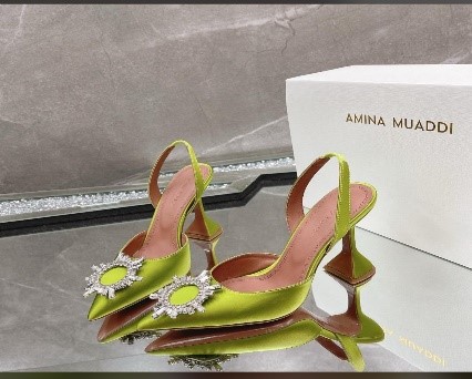 Amina Muaddi Begum Satin Slingback Pumps - Image 2