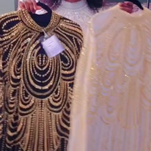 Luxury Beaded High-Neck Caftan Dress