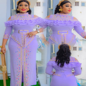 The Regal Lavender Crystal-Embellished Peplum Midi Dress