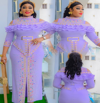 The Regal Lavender Crystal-Embellished Peplum Midi Dress