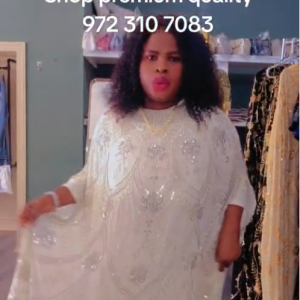 Premium Quality Silver-Embellished White Kaftan Dress