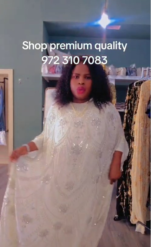 Premium Quality Silver-Embellished White Kaftan Dress