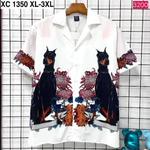 Doberman & Floral Graphic Short-Sleeve Resort Shirt (XC 1350)