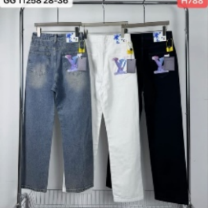 Louis Vuitton Men's Watercolor LV Logo Back Pocket Straight-Leg Jeans (GG 11258 / H788)