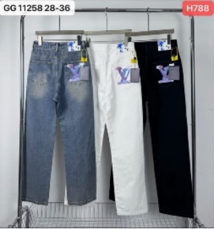 Louis Vuitton Men's Watercolor LV Logo Back Pocket Straight-Leg Jeans (GG 11258 / H788)