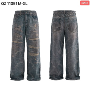 CHOIZE Men's Heavy Distressed Dirty Wash Baggy Wide-Leg Jeans (QZ 11051 / 5282)