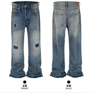 MIJKO Men's Vintage Patchwork Washed Straight-Leg Denim Jeans (MIJK 111451 / FJ069)