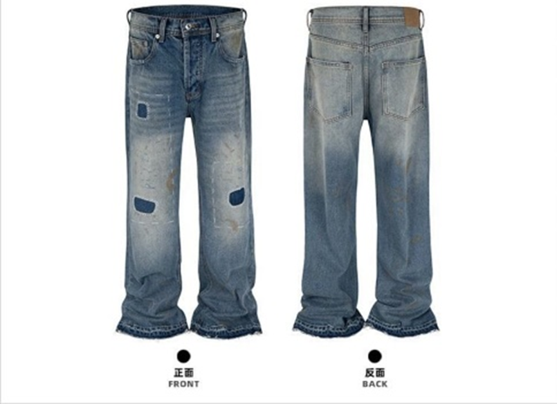 MIJKO Men's Vintage Patchwork Washed Straight-Leg Denim Jeans (MIJK 111451 / FJ069)