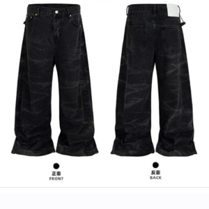 MIJKO Men's Washed Black Acid Fade Baggy Wide-Leg Skater Jeans