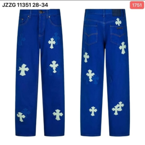 CROWN JEANS Men's Royal Blue Gothic Leather Cross Patch Straight-Leg Jeans (JZZG 11351 / 1751)