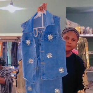 Blue Denim Flower-Embellished 2-Piece Set
