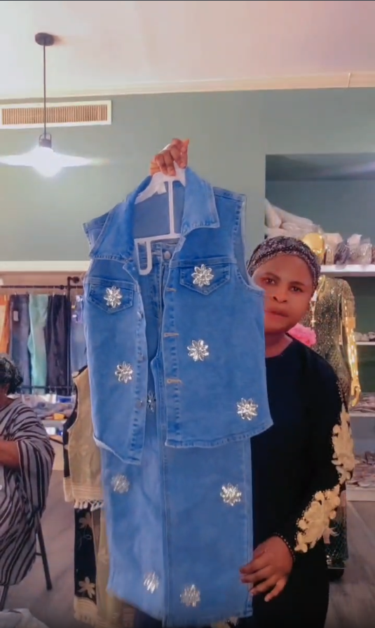 Blue Denim Flower-Embellished 2-Piece Set