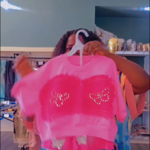 Pink Butterfly Rhinestone-Accented Top & Shorts Set